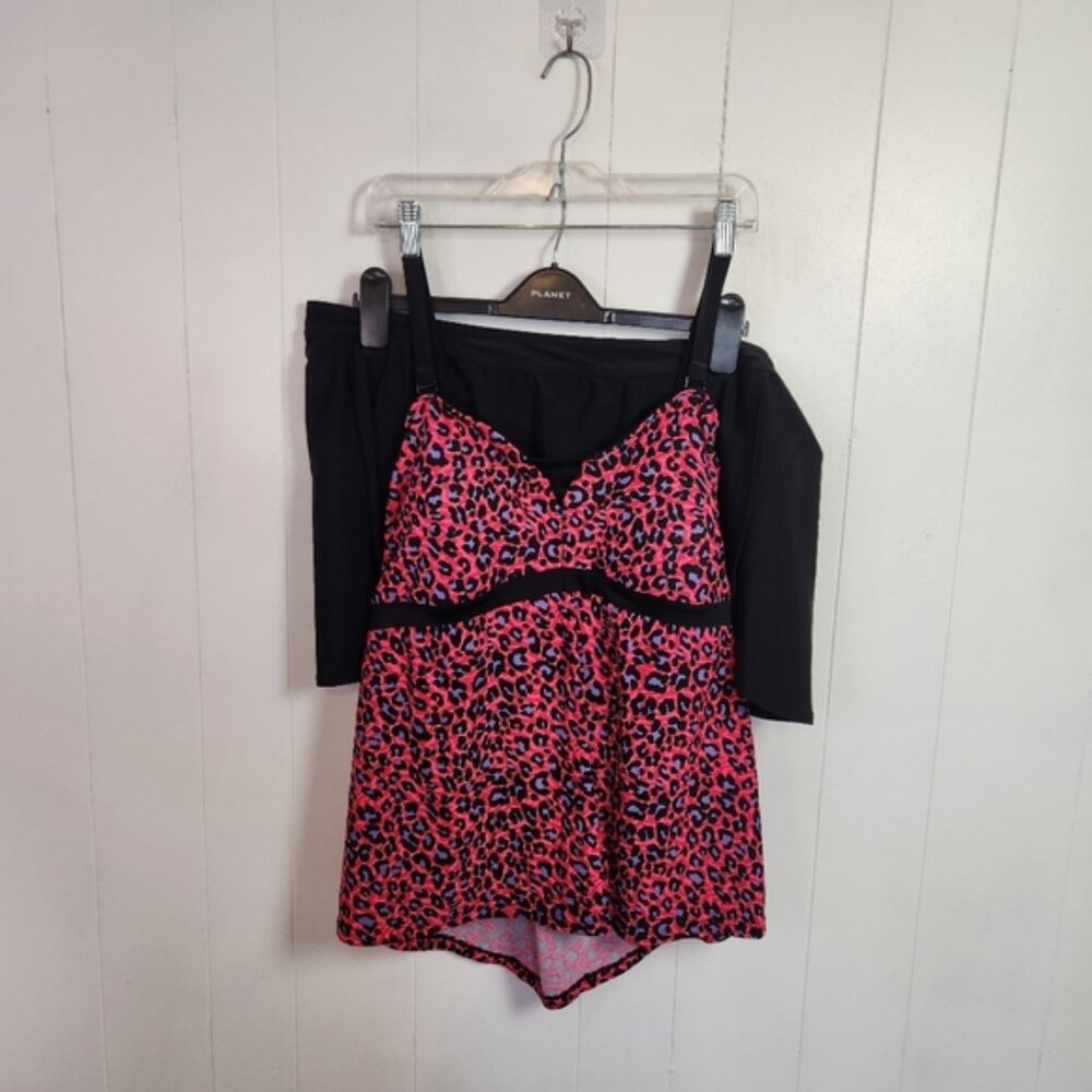 Cactus Plus Size Swim Tankini Skirt 2 Piece Pink Animal Print Swimsuit 3X 18